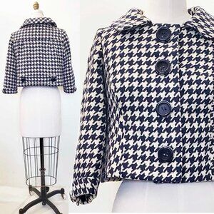 1960s VTG Sylvides Creations Paris Womens Houndstooth Wool Cropped Swing Jacket